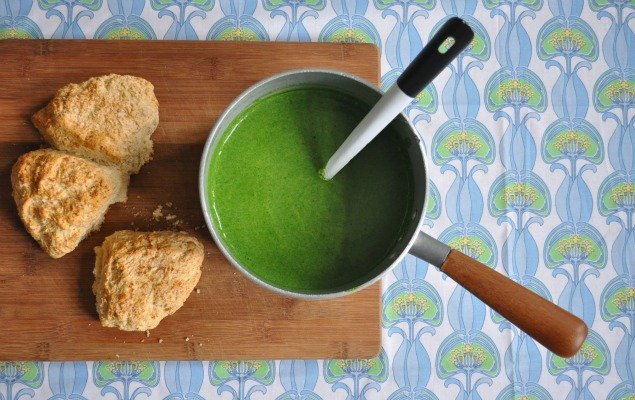 Spinach and Rosemary Soup with Parmesan Scones