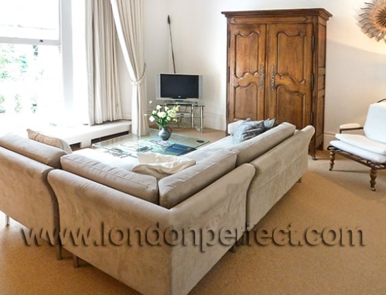 Sectional Sofa And Large Windows French Cupboard