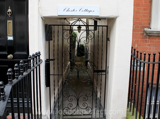 Decorative gate marks the entrance to a hidden mews in Chelsea
