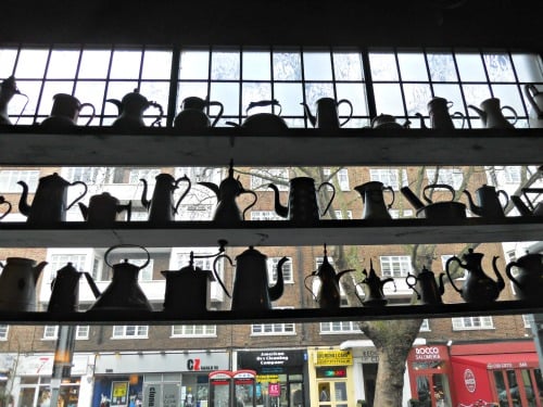 Teapots at the Troubadour in Earl's Court London