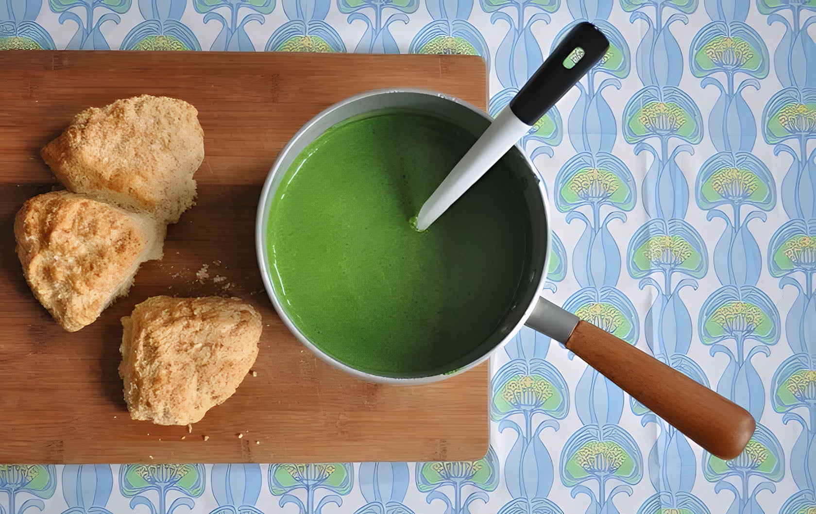 Spinach and Rosemary Soup with Parmesan Scones