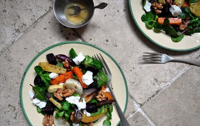 Warm Salad With Root Vegetables, Apple And Honey Walnuts