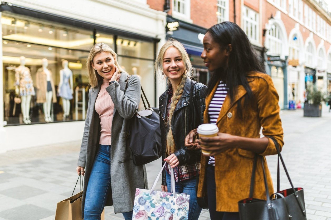 Row of Shops on Sloane Street in Sloane Square, London, UK, People