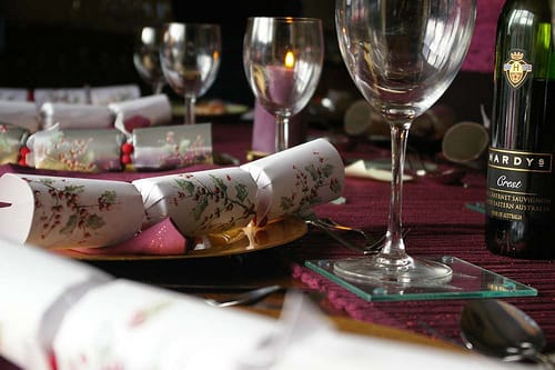 Holiday Table with Christmas Crackers