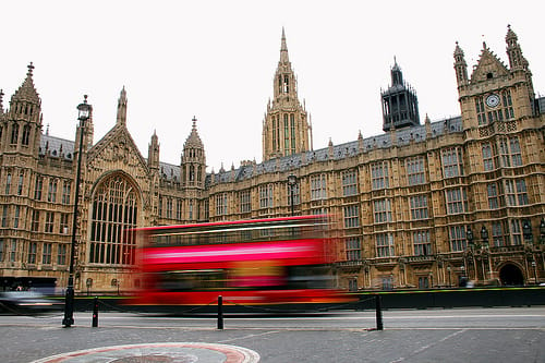 Red London Bus Houses of Parliament