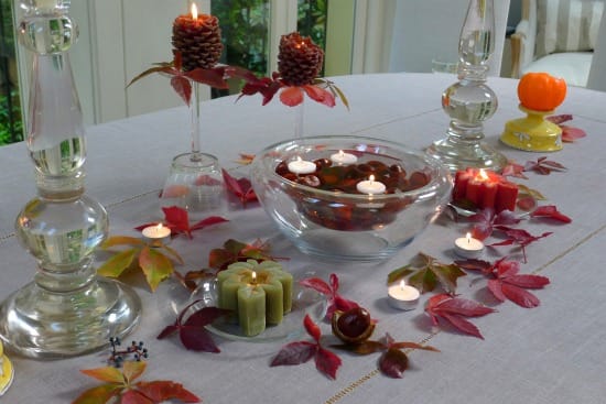 Autumn table display with chestnuts from Kensington