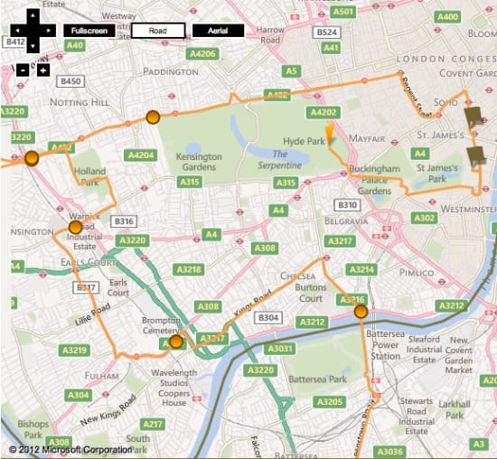 London Olympic Torch Relay Map Chelsea Kensington