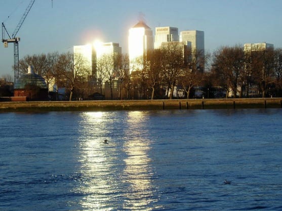 The view from Greenwich to Canary Wharf.