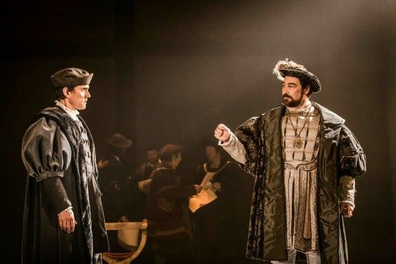 Ben Miles as Thomas Cromwell and Nathaniel Parker as Henry VIII in Wolf Hall. Photographer Johan Persson.